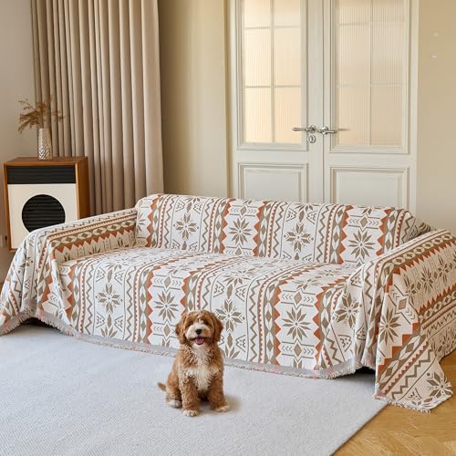 Couch Cover for Dogs Washable Sofa Cover, Sectional Couch Covers, Sofa Covers for 2 Cushion Couch, Non Slip Stripe Sofa Slipcovers Furniture Protector (Khaki Orange, 71 * 150)
