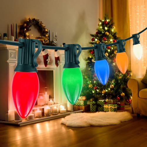 25FT C7 Multicolor Christmas Lights Outdoor, Waterproof LED String Lights with 25 Bulbs for Roof, Fence Patio Xmas Tree Holiday Decor