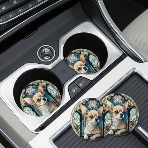 2pcs Adorable Chihuahua Dog Patterned Art Decorative Cup Coasters | Non-Slip and Heat-Insulated, for Beverage