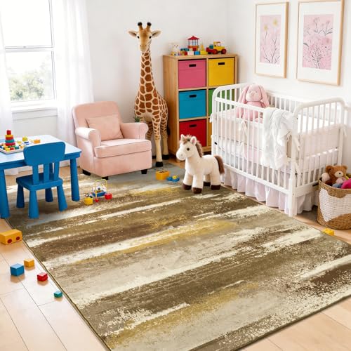 9x12 Area Rugs for Living Room, Brown Modern Abstract Rugs