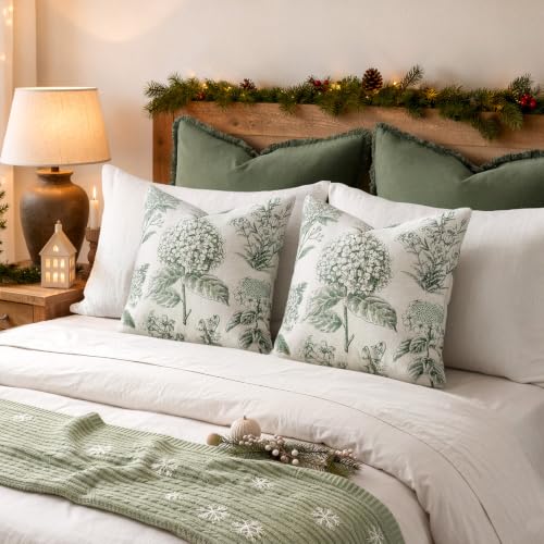 Set of 2 Decorative Floral Pillow Covers 22x22 Inch Dark Green