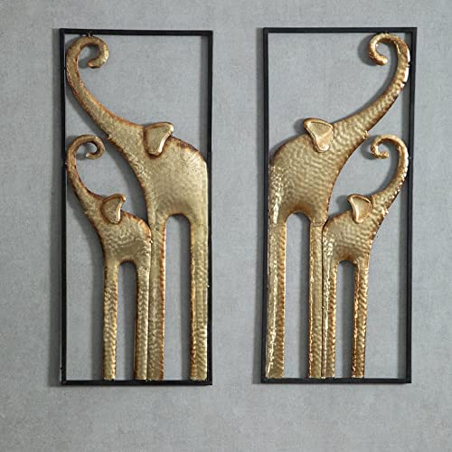 HKaikzo Gold Elephant Wall Decor Set of 2, African Metal Art Large 3D Sculptures for Living Room, Boho Animal Decorations Modern Wall Hanging Gift for Housewarming(11.8x27.6in)