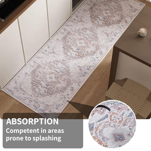 Vintage Runner Rug Non Slip for Hallway Bathroom Kitchen 2x6 ft, Ultra Soft Boho Carpet Runner with Low Pile Design Machine Washable Runner Rugs for Entryway Laundry Living Room