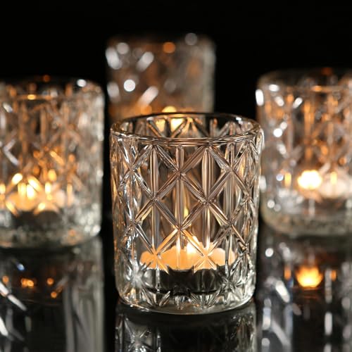 72pcs Clear Votive Candle Holders, Vintage Glass Candle Holder for Tealight/Votive Candle, Tealight Candle Holder for Table Centerpieces Home Bridal Birthday Christmas Wedding
