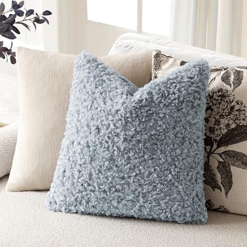 Foindtower Decorative Fuzzy Faux Fur Throw Pillow Covers 22x22 Misty Blue