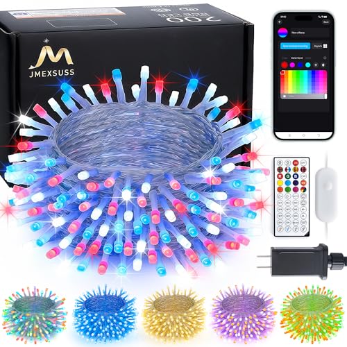 JMEXSUSS 200 LED RGB String Light 66ft for Outdoor Indoor 4th of July Decor, Color Change Christmas Lights Clear Wire Plug in for Bedroom Tree Room Party Birthday Independent Day Decorations