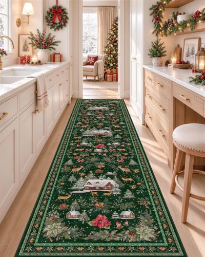 OLANLY 2x8 Christmas Runner Rug, Soft Non Slip Carpet for Hallway Kitchen