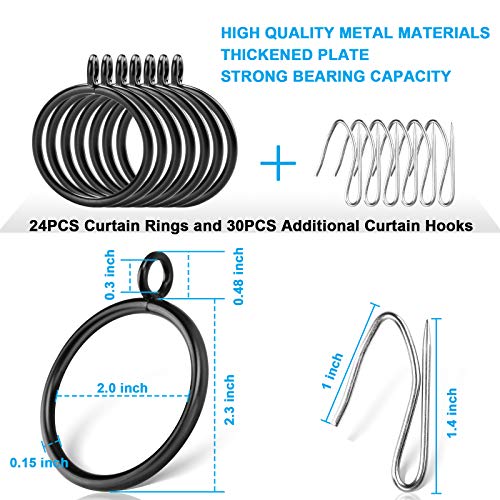 24 piece 2” Black Eyelet Curtain Rings with 30 PCS Drapery Pins for Window Treatment Hardware, Black Drapery Rings fit up to 1.8” Curtains Rod