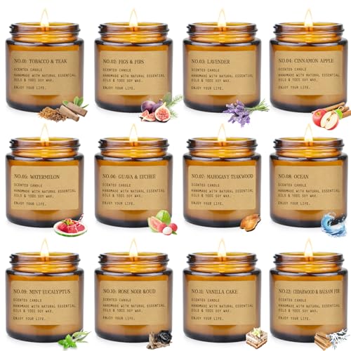 Scented Candles Gift Set,12 Pack Aromatherapy Candles for Home Scented, Aromatherapy Jar Candle Gifts for Women, Natural Soy Wax Amber Candle Set, Scented Candles Set for Birthday Present