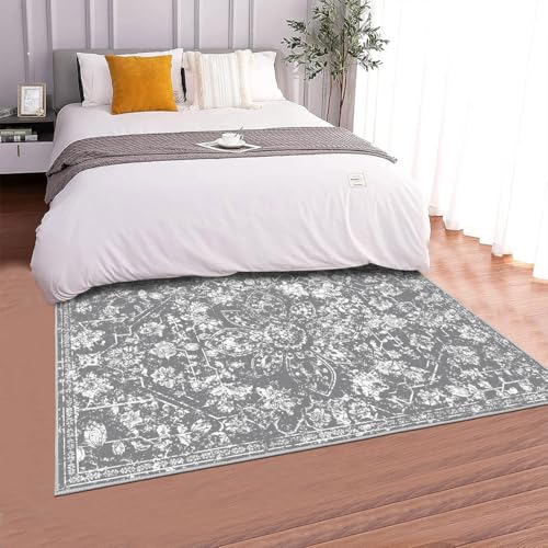 Pauwer Vintage Area Rug 3x5, Non Slip Distressed Entry Throw Rug, Grey