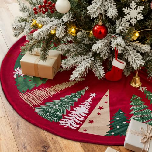 Lanpn Christmas Tree Skirt 60 inch, Velvet Xmas Tree Skirt Winter Christmas Tree Mat for Extra Large Artificial Trees Winter Home Party Holiday Indoor Xmas Decorations (Red, 150cm)