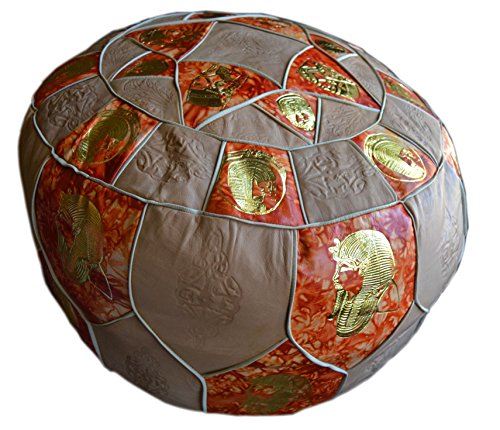 Egyptian Morrocan Handmade Genuine Leather Ottoman Pouf XL (Cream