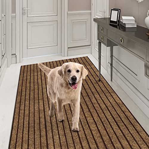 Runner Rug 2FT x 6FT, AYOHA 2'-82' Utility Carpet Runner for Entryway Hallway Aisles Balcony Garages, Area Rugs with Non-Slip Rubber Backing, Brown Strip (Available Custom Sizes)