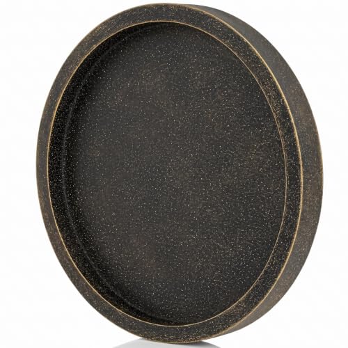 Hanobe Round Decorative Tray for Coffee Table Decor, Vintage Brass Finish