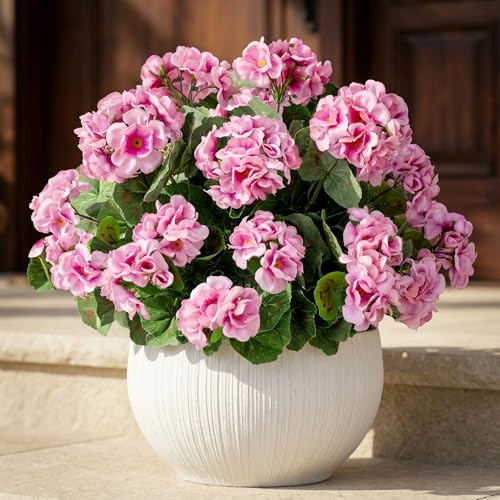 4PCS Fake Flower Artificial Geranium,Artificial Flowers for Outdoors, Geraniums Artificial Flowers Realistic,Artificial Geraniums for Outdoors Fake Plant Decoration((Pink) 14.4"
