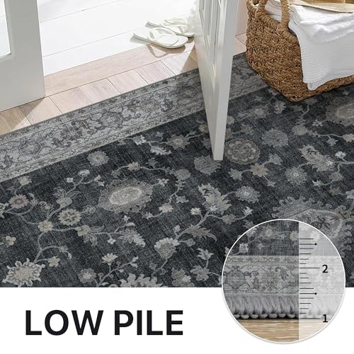 GENIMO 2x12 Non Slip Runner Rug, Washable Lightweight Hallway Charcoal