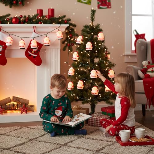 10 Light Santa Head Light Set - 8.5Ft Christmas Santa Claus Decorations String Lights with 10 Santa Claus Decorations Lights, Santa Claus Novelty Fairy Lights for Party Kid's Room Xmas Tree Decor