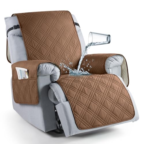 TAOCOCO 100% Waterproof Recliner Chair Cover, Small Recliner Covers for Recliner Chair with Pocket, Non Slip Reclining Chair Cover Furniture Protector for Kids, Dogs(20'', Brown)
