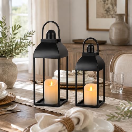 Lanterns Decorative Outdoor Indoor, 17'' 13'' Black Metal Outdoor Lanterns