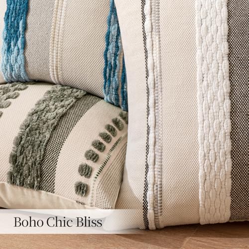 Boho Decorative Throw Pillow Covers White Stripe 20x20 Pack of 2