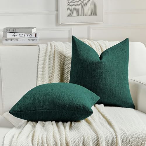 Pack of 2 Faux Linen Throw Pillow Covers 16x16 Inch,Teal