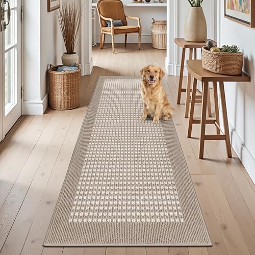 Ileading Laundry Room Runner Rug 2'x6' Non Slip Farmhouse Kitchen Floor Mats with Rubber Backing Machine Washable Beige Indoor Decor Carpet for Doormat Hallway Entryway Petmat Garage Balcony
