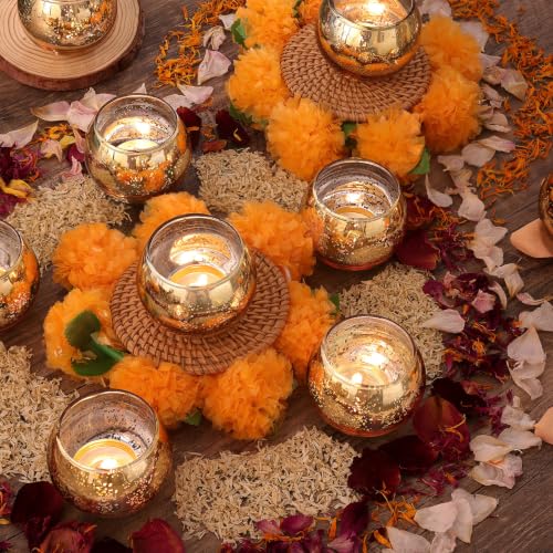 Round Gold Votive Candle Holders, Mercury Glass Votives Set of 12