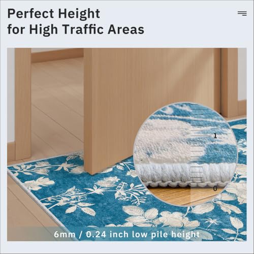 Soalmost Floral Washable Rugs 2x3, Soft Doormat for Entryway Navy Blue