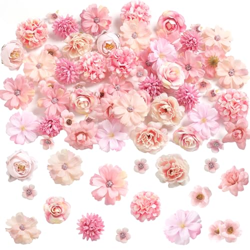 rongflower Faux Flower Heads Small Silk Artificial Flower DIY Fake Mini Flowers Rose Daisy Multicolor Flowers Craft Supplies for Wedding Party Wreath Graduation Season Party Home Decor (45, Pink)