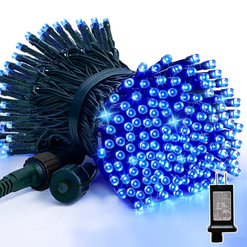 LAMPHOME 33FT 100 LED Blue Christmas Lights,16 Modes Connectable Fairy String Lights, Plug in Indoor Outdoor Blue Lights for Xmas Tree, Party, Garden, Hanukkah, Independence Day Patriotic Patio Decor