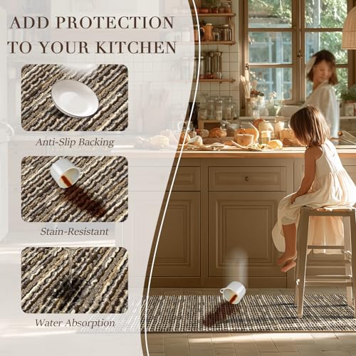 Kitchen Rugs Sets of 2, Non Slip Kitchen Mats for Floor, Brown