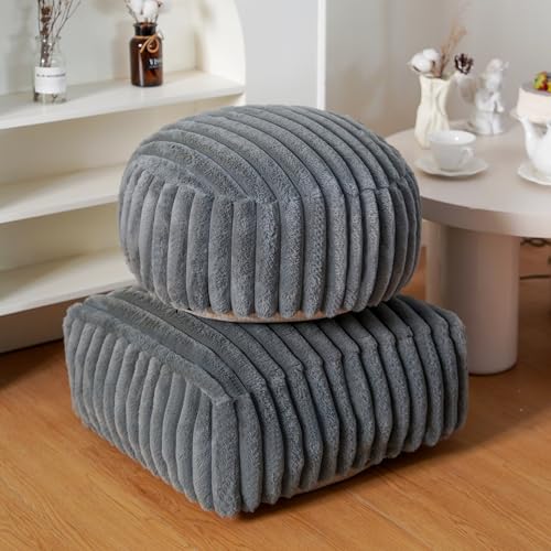 Stuffed Pouf Ottoman Soft Touch Poufs with Foam Chunk Filling Furry and Fluffy Detachable Pouf Foot Stool Storage Ottoman Floor Poufs Foot Rest for Living Room (Gray A, Square)