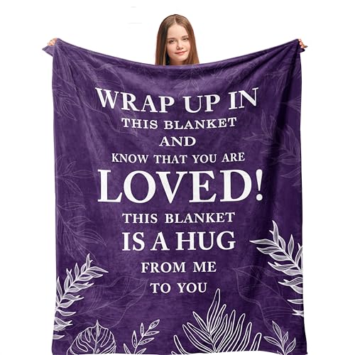 Gifts for Women Christmas, Inspirational Gifts for Woman, Cozy Soft Throw Blankets for Women, Positive/Spiritual Gifts, Purple Gifts for Older Woman, Get Well Gifts, Love Hug Blanket 60”x50”