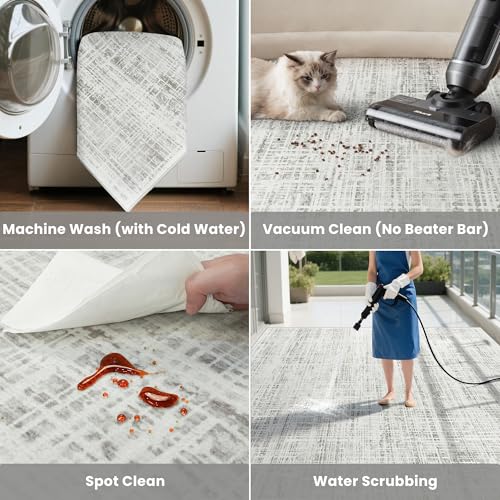 5x8 Washable Area Rug for Living Room Bedroom: Non-Slip Modern White Gray