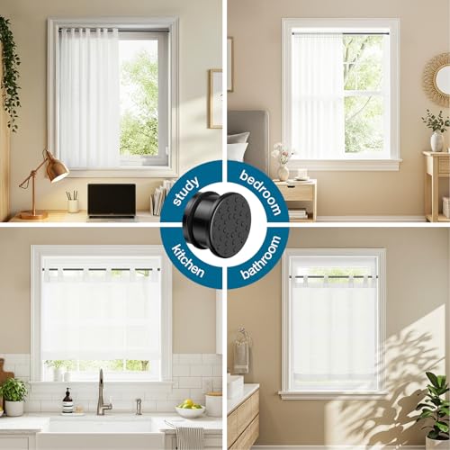 AIZESI Curtain Rods No Drilling for Windows 28 to 48 Inches,1/2 Inch Diameter No Drill Curtains Rod Renter Friendly Drapery Rod, Curtain Rods for Windows No Drilling, Black 1Pack