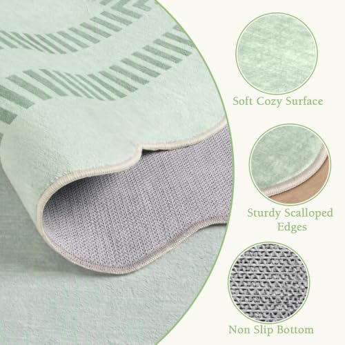 Scalloped Washable 2.6x8 Kitchen Hallway Runner Rug