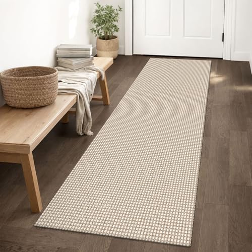 IOHOUZE Washable Runner Rug 2x6 Non Slip Runners for Hallways Entryway Runner Indoor, Kitchen Rugs Woven Cotton Floor Carpet for Kitchen Hall Entrance Bedroom, Cream/Beige