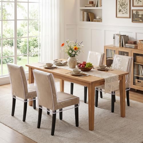 TAOCOCO Clear Dining Chair Covers, Heavy Duty Plastic Chair Covers, 4 Pack Waterproof Seat Cover for Protection Against Cat & Dog Clawing, Stain & Dust Protector, Easy Clean