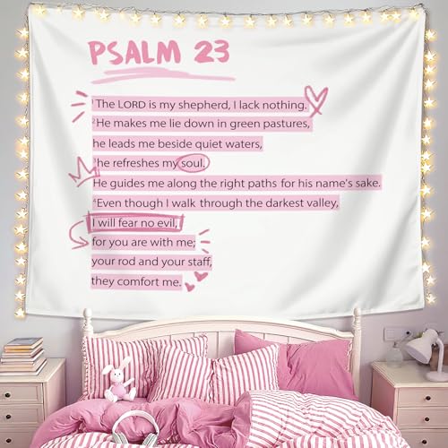 LIANGW Pink Christian Tapestry Aesthetic, Wall Tapestry for Bedroom, Pink Wall Art for Teen Girls & Women, Dorm Decor for College Girls, Bible Verses Tapestries Wall Hanging 50x60 inche