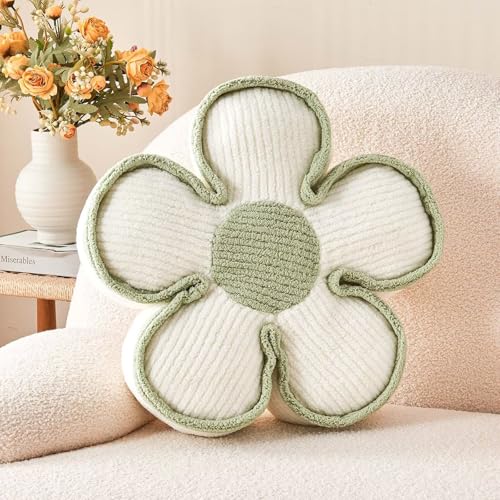 Kcvvcr Soft Flower Shaped Floor Cushion, Plush Decorative Throw Pillow, Cute Seating Cushion, Room Decor Plush Pillows for Sofa Couch Bed (13.7 Inch, White)