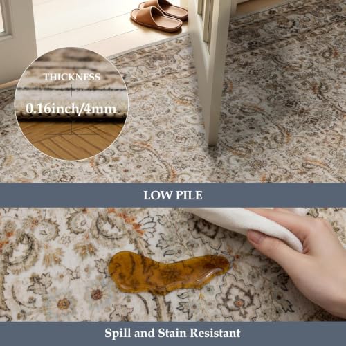 Area Rug 8x10 Washable,Vintage Non-Slip Low Pile Living Room Rugs