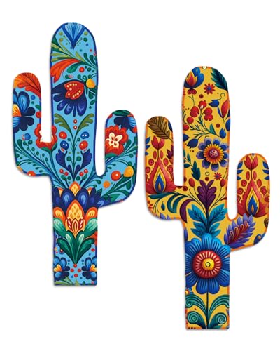 Putuo Decor Aztec Cactus Wall Decor Set of 2, Western Wooden Home Decor, Farmhouse Rome Decor Mexican Wall Art for Living Room, Bedroom, Kitchen, Office