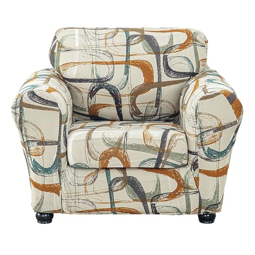 KRFOONN 2 Piece Couch Chair Cover Printed Sofa Covers Couch Covers Stretch Armchair Sofa Couch Slipcovers Furniture Protector with Elastic Bottom for Living Room (Armchair, 52)
