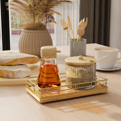 Wooden Decorative Tray, Oak 7.5" L Coffee Table Tray for Kitchen Countertop Soap Sponge Holder for Dresser Perfume Jewelry Candle Nightstand Table Centerpieces for Dining Room Decor Natural