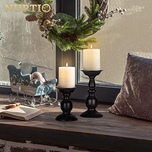 NUPTIO Black Candle Holder for Pillars: Rustic Metal Candle Stands Set