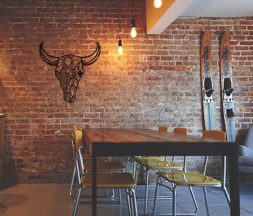 RESACO Cow Skull Metal Wall Art Western Wall Decor Western Home Decorations Southwestern Decor Desert Wall Sculptures for Living Room Bathroom Indoor Outdoor (Black 13in x13in)