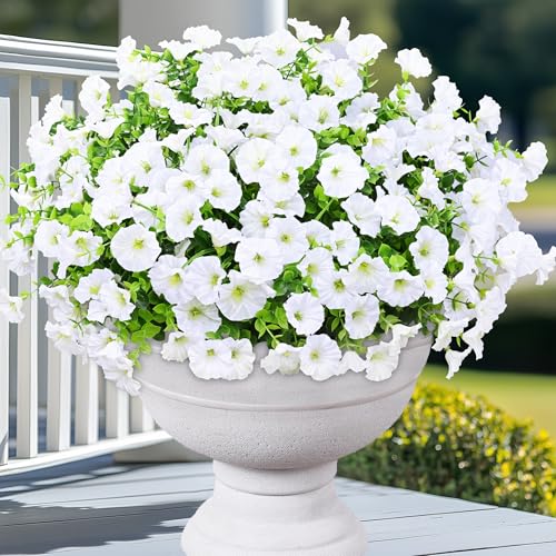 Yastouay Artificial Flowers for Outdoors, 14 Bundles Fake Outdoor Flowers, UV Resistant Artificial Plants & Flowers for Decoration, White Realistic Morning Glory for Outdoor Porch Garden Decoration