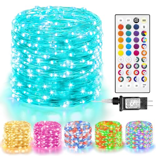 LitHome 66FT Fairy Lights Plug in, 200LED Color Changing Fairy Lights with Remote, 9 Modes Led Christmas Twinkle Lights Indoor, Red White and Blue Fairy String Lights for Party 4th of July Decor