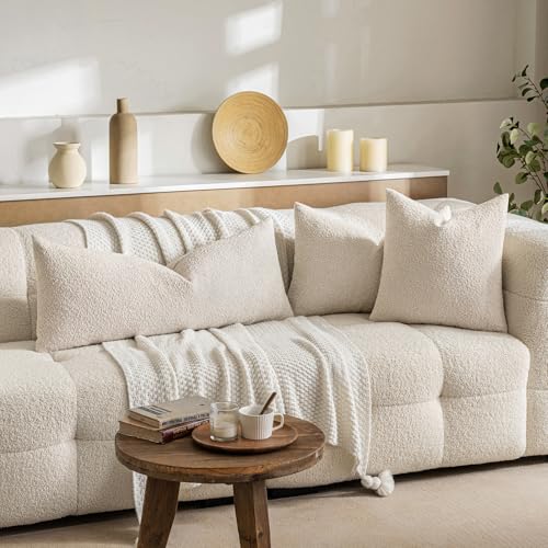 MIULEE Textured Boucle Lumbar Pillow Cover for Bed 16x24 Beige