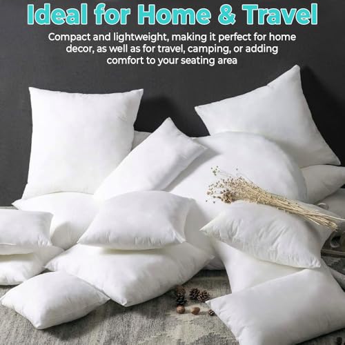 QUBA LINEN Throw Pillow Inserts (Set of 2, White), 16x16 Inches - Premium Cushion Fillers for Sofa, Bed, and Home Décor (16x16 Inch (Pack of 2))